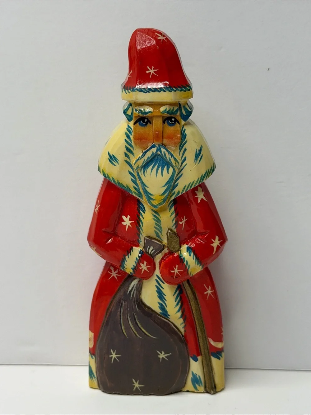 VTG Russian Wood Carved Painted Sergiev Posad Ded Moroz Santa Figurine 5.5”
